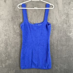 Free People Beach Short and Sweet Blue Knit Tank Bodycon Dress Sz L
